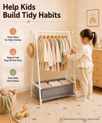 Homde Kids Bamboo Clothes Rack with Storage Bag and Side Hooks-Homde