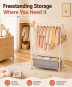 Homde Kids Bamboo Clothes Rack with Storage Bag and Side Hooks-Homde