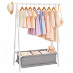 Homde Kids Bamboo Clothes Rack with Storage Bag and Side Hooks-Homde