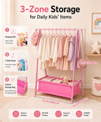 Homde Kids Bamboo Clothes Rack with Storage Bag and Side Hooks-Homde