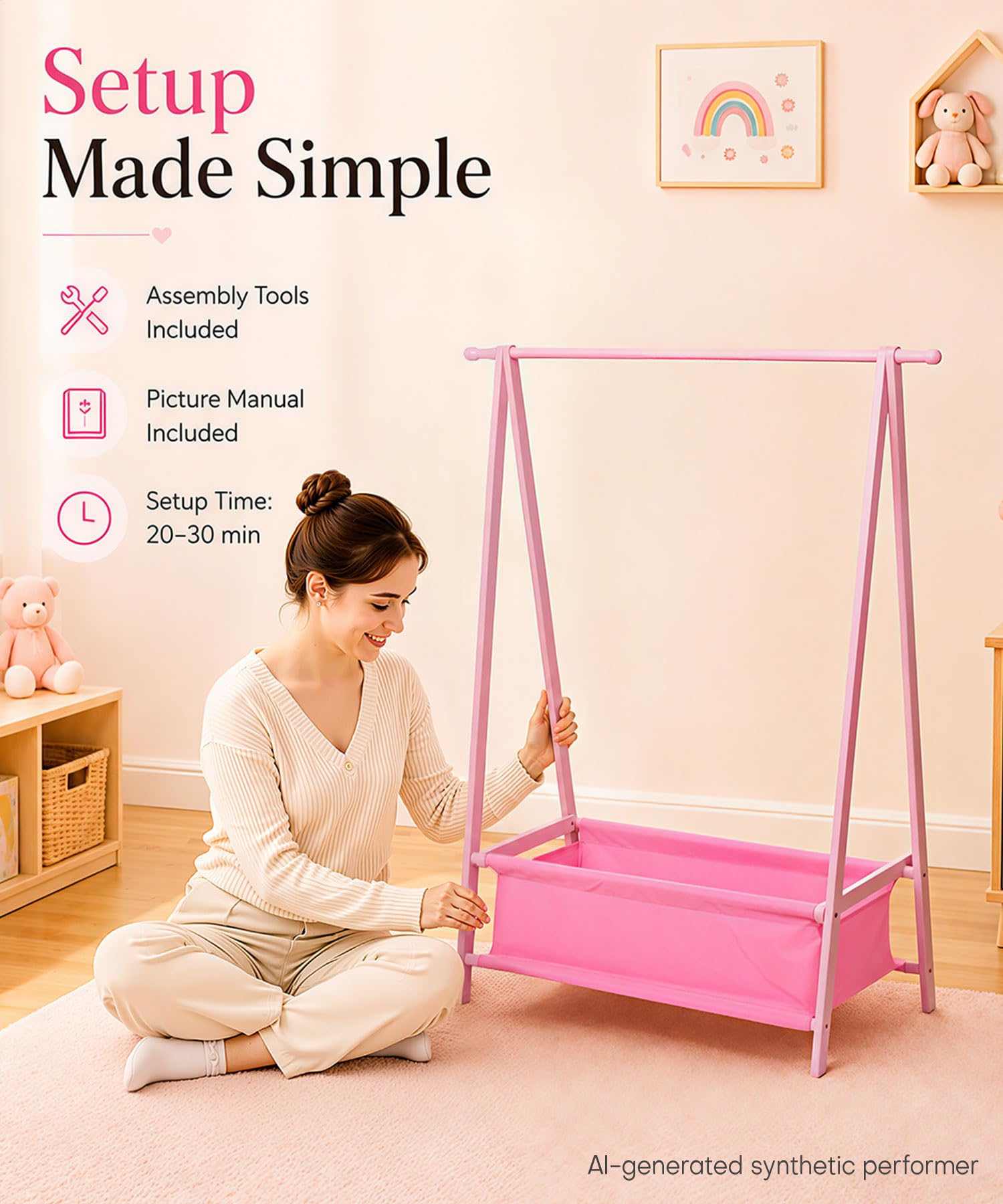 Homde Kids Bamboo Clothes Rack with Storage Bag and Side Hooks-Homde