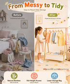 Homde Kids Bamboo Clothes Rack with Storage Bag and Side Hooks-Homde