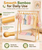 Homde Kids Bamboo Clothes Rack with Storage Bag and Side Hooks-Homde