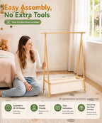Homde Kids Bamboo Clothes Rack with Storage Bag and Side Hooks-Homde