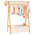 Homde Kids Bamboo Clothes Rack with Storage Bag and Side Hooks-Homde