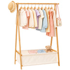 Homde Kids Bamboo Clothes Rack with Storage Bag and Side Hooks-Homde