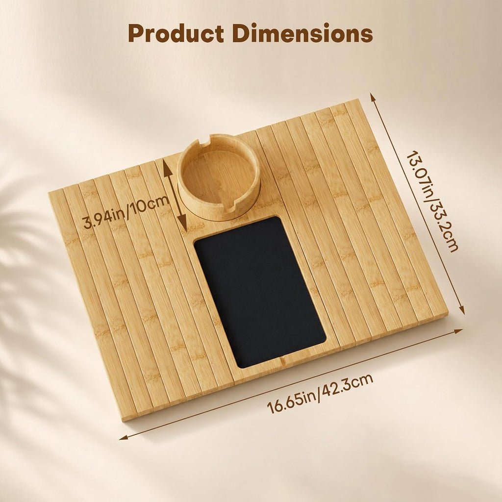 Homde Bamboo Couch Cup Holder Tray with 360° Rotating Cup Holder-Homde