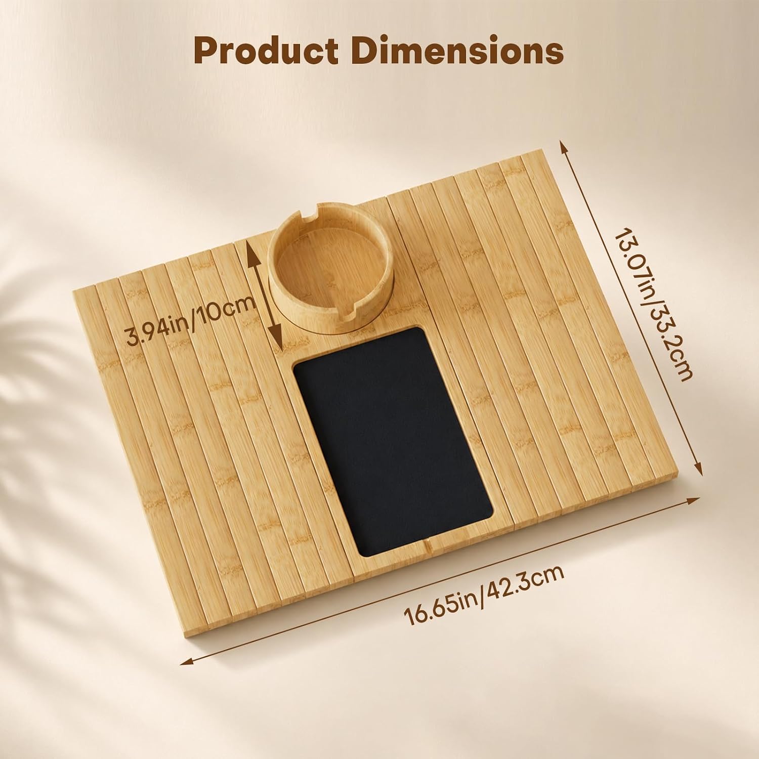 Homde Bamboo Couch Cup Holder Tray with 360° Rotating Cup Holder-Homde
