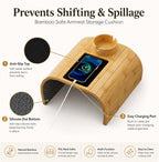 Homde Bamboo Couch Cup Holder Tray with 360° Rotating Cup Holder-Homde