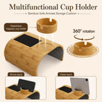 Homde Bamboo Couch Cup Holder Tray with 360° Rotating Cup Holder-Homde