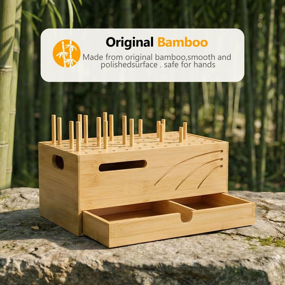 Homde Bamboo Charging Station Organizer with Drawer for Multiple Devices-Natural-14-Homde