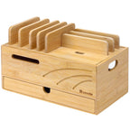 Homde Bamboo Charging Station Organizer with 6 Slots and Drawer-Natural-2-Homde