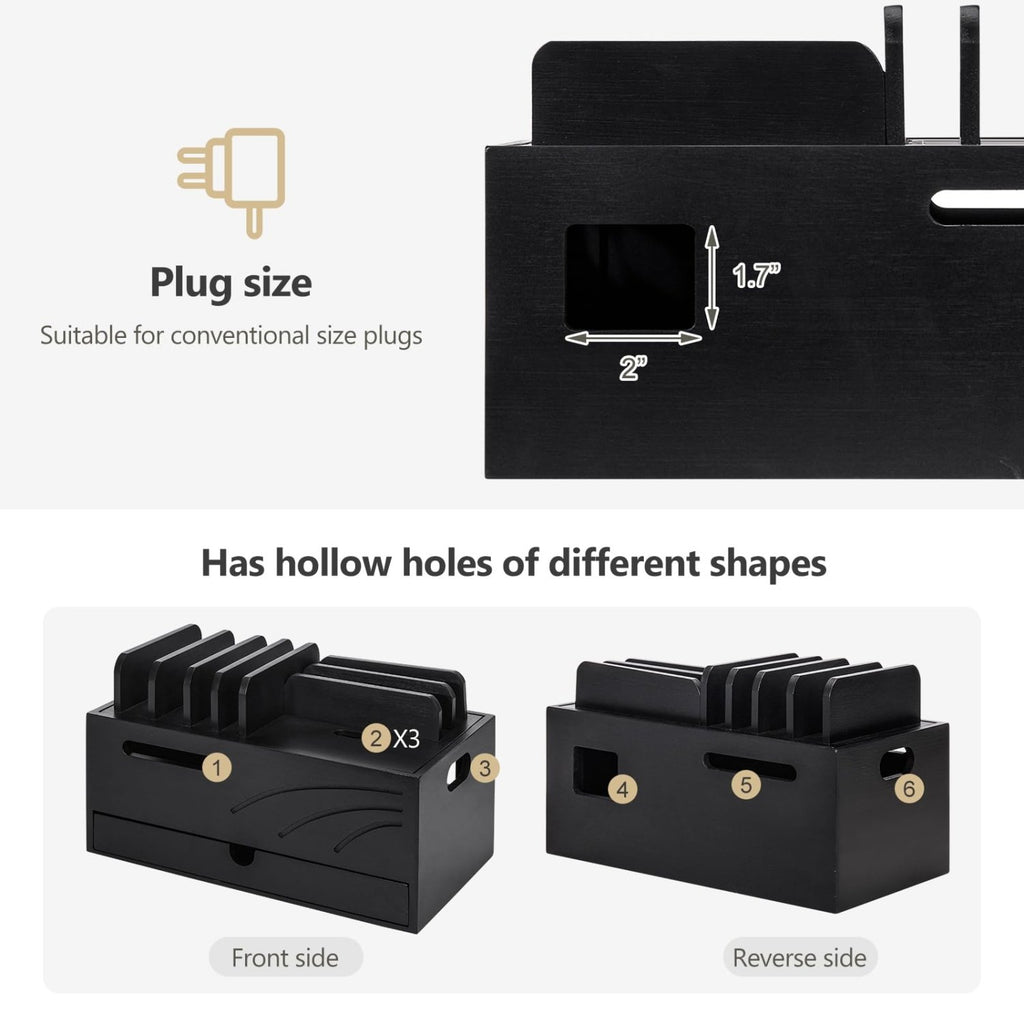 Homde Bamboo Charging Station Organizer with 6 Slots and Drawer-Natural-6-Homde