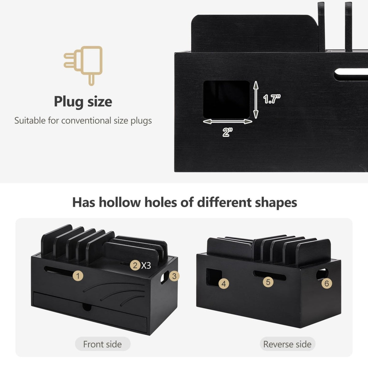 Homde Bamboo Charging Station Organizer with 6 Slots and Drawer-Natural-6-Homde
