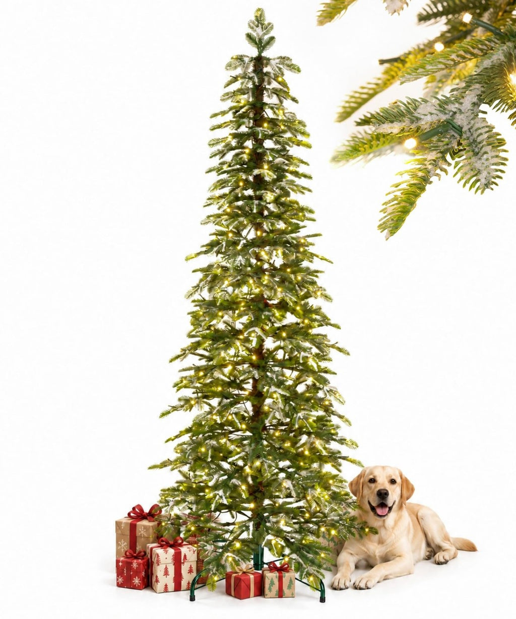 Decoway Pre-Lit Snow Flocked Artificial Christmas Tree with LED Lights-5ft 11in-2-Homde