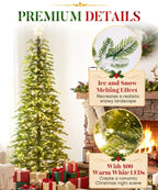 Decoway Pre-Lit Snow Flocked Artificial Christmas Tree with LED Lights-7ft-15-Homde