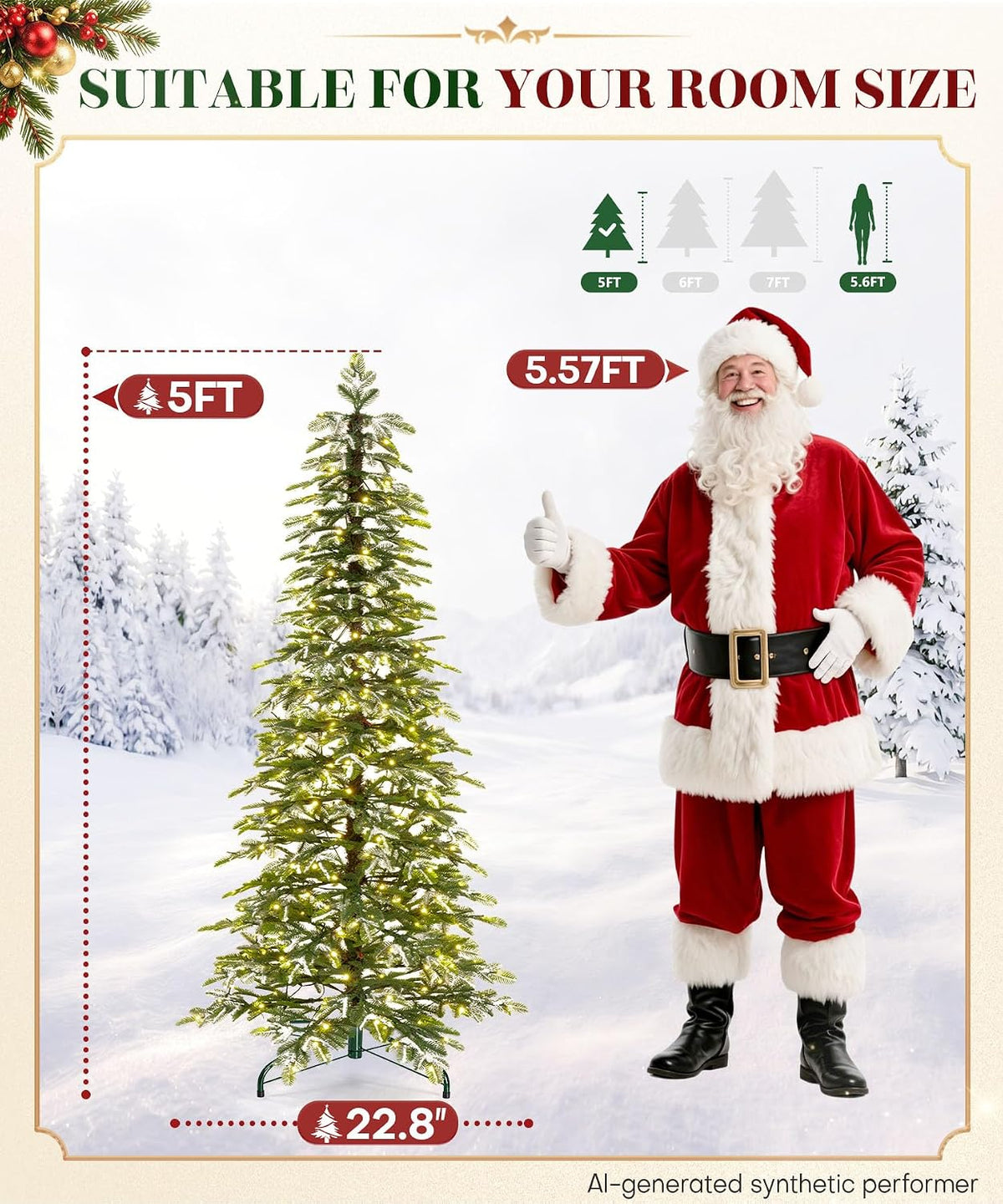 Decoway Pre-Lit Snow Flocked Artificial Christmas Tree with LED Lights-7ft-25-Homde