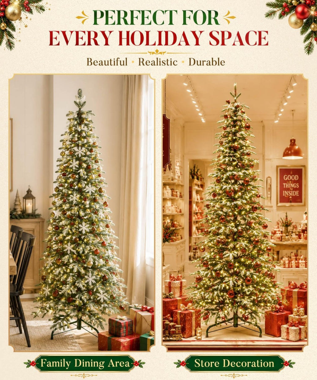 Decoway Pre-Lit Snow Flocked Artificial Christmas Tree with LED Lights-7ft-6-Homde