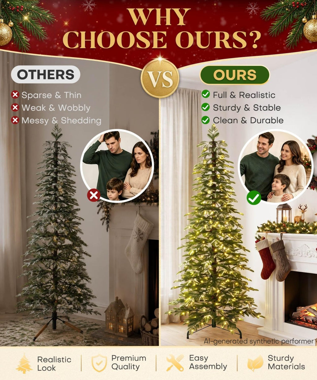 Decoway Pre-Lit Snow Flocked Artificial Christmas Tree with LED Lights-7ft-4-Homde