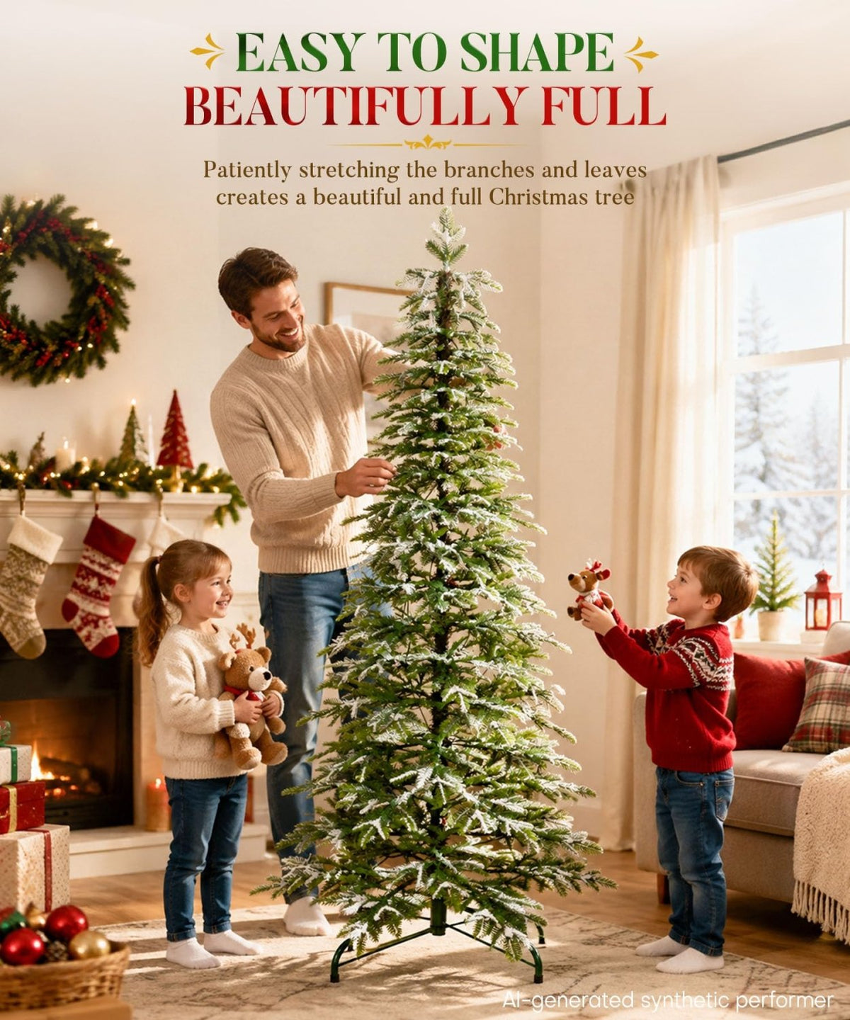 Decoway Pre-Lit Snow Flocked Artificial Christmas Tree with LED Lights-7ft-19-Homde