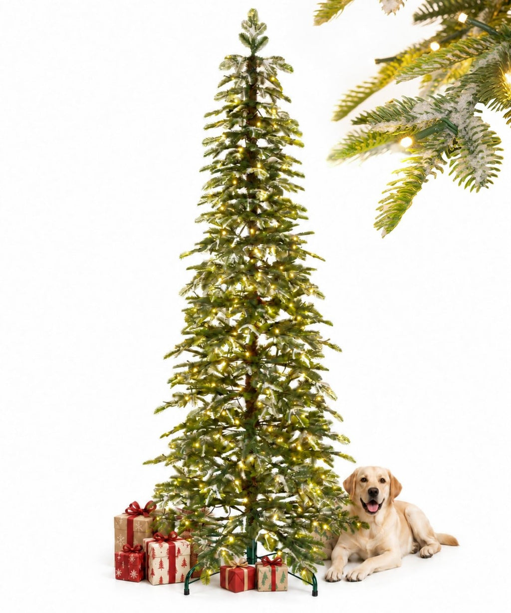 Decoway Pre-Lit Snow Flocked Artificial Christmas Tree with LED Lights-7ft-3-Homde