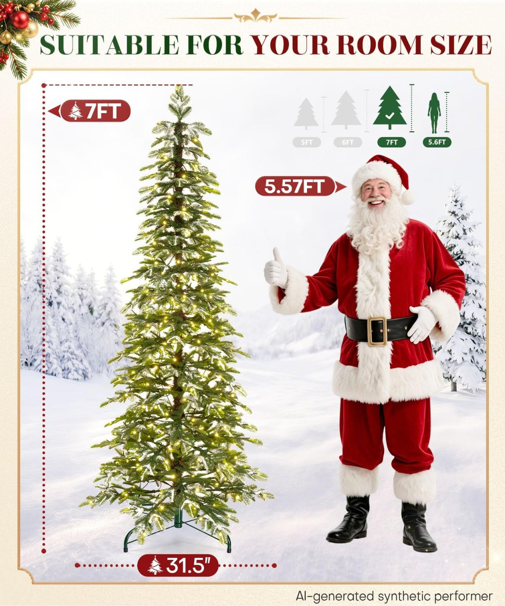 Decoway Pre-Lit Snow Flocked Artificial Christmas Tree with LED Lights-7ft-17-Homde