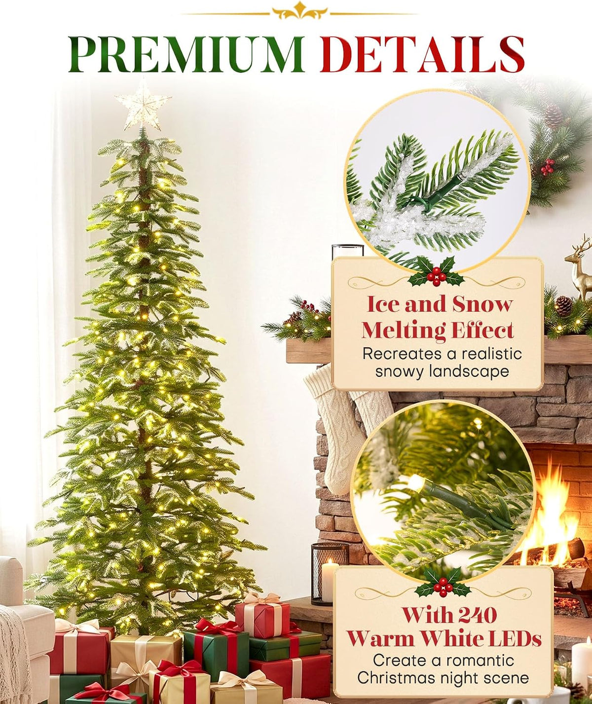 Decoway Pre-Lit Snow Flocked Artificial Christmas Tree with LED Lights-7ft-23-Homde
