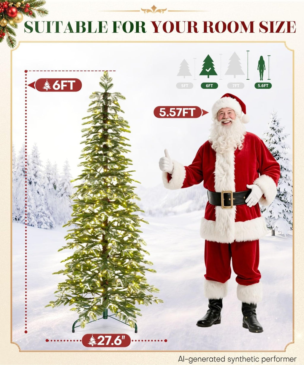 Decoway Pre-Lit Snow Flocked Artificial Christmas Tree with LED Lights-7ft-9-Homde