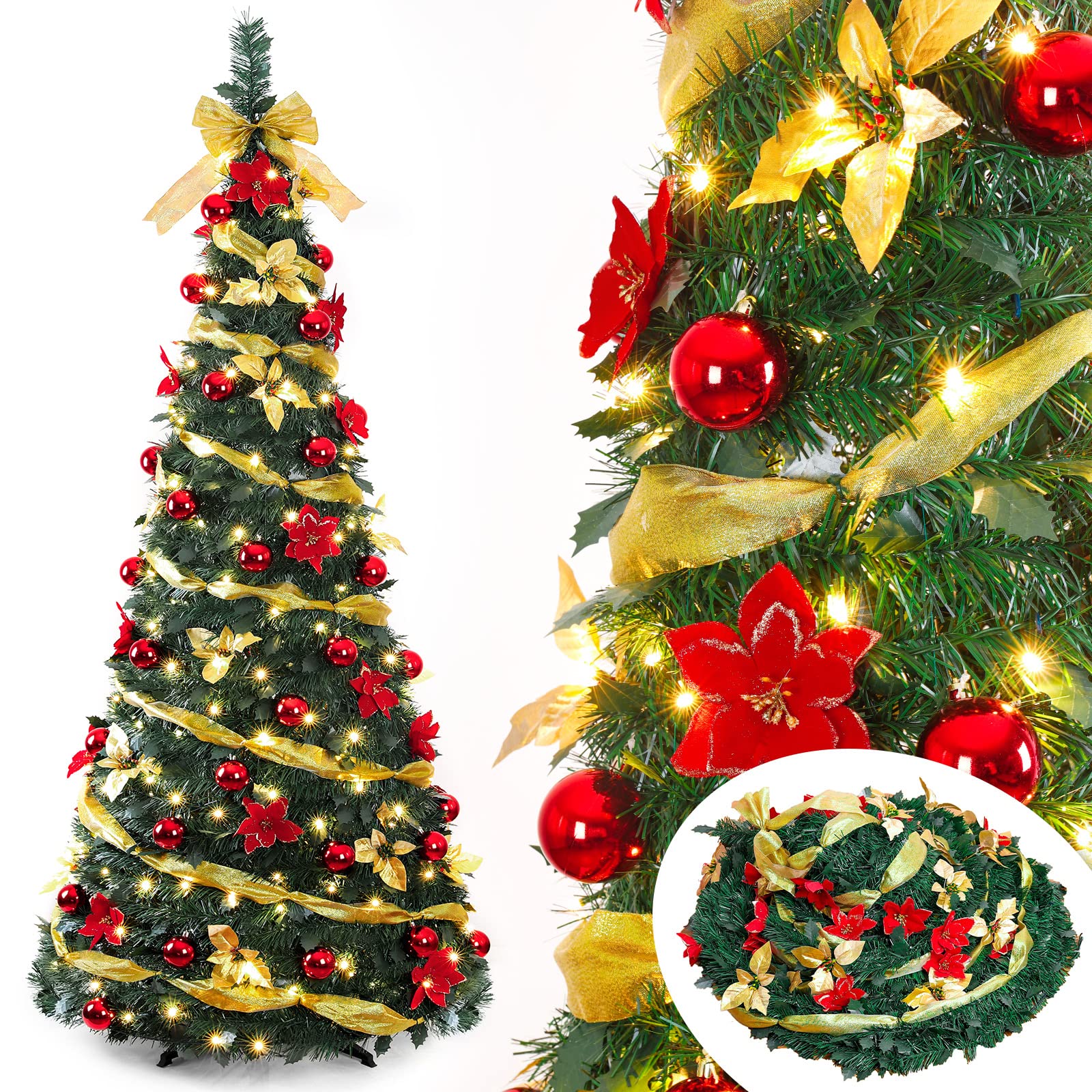 Decoway 6FT Pre-Lit Pop Up Christmas Tree with Warm White Lights-Homde