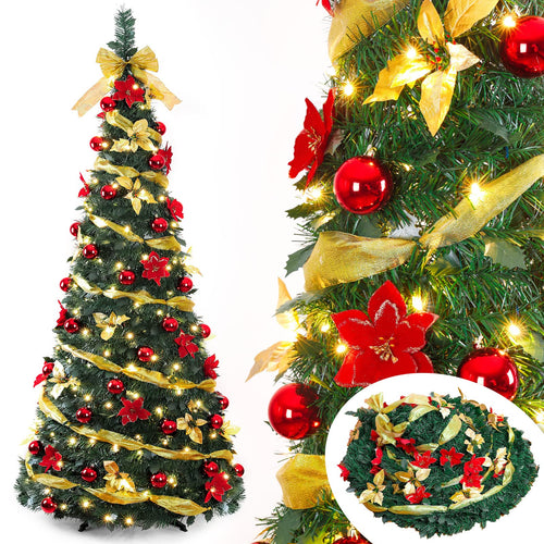 Decoway 6FT Pre-Lit Pop Up Christmas Tree with Warm White Lights-Homde