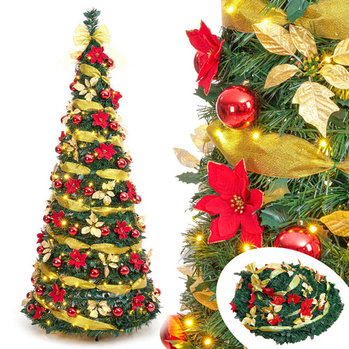Decoway 6FT Pre-Lit Pop Up Christmas Tree with Warm White Lights-Homde