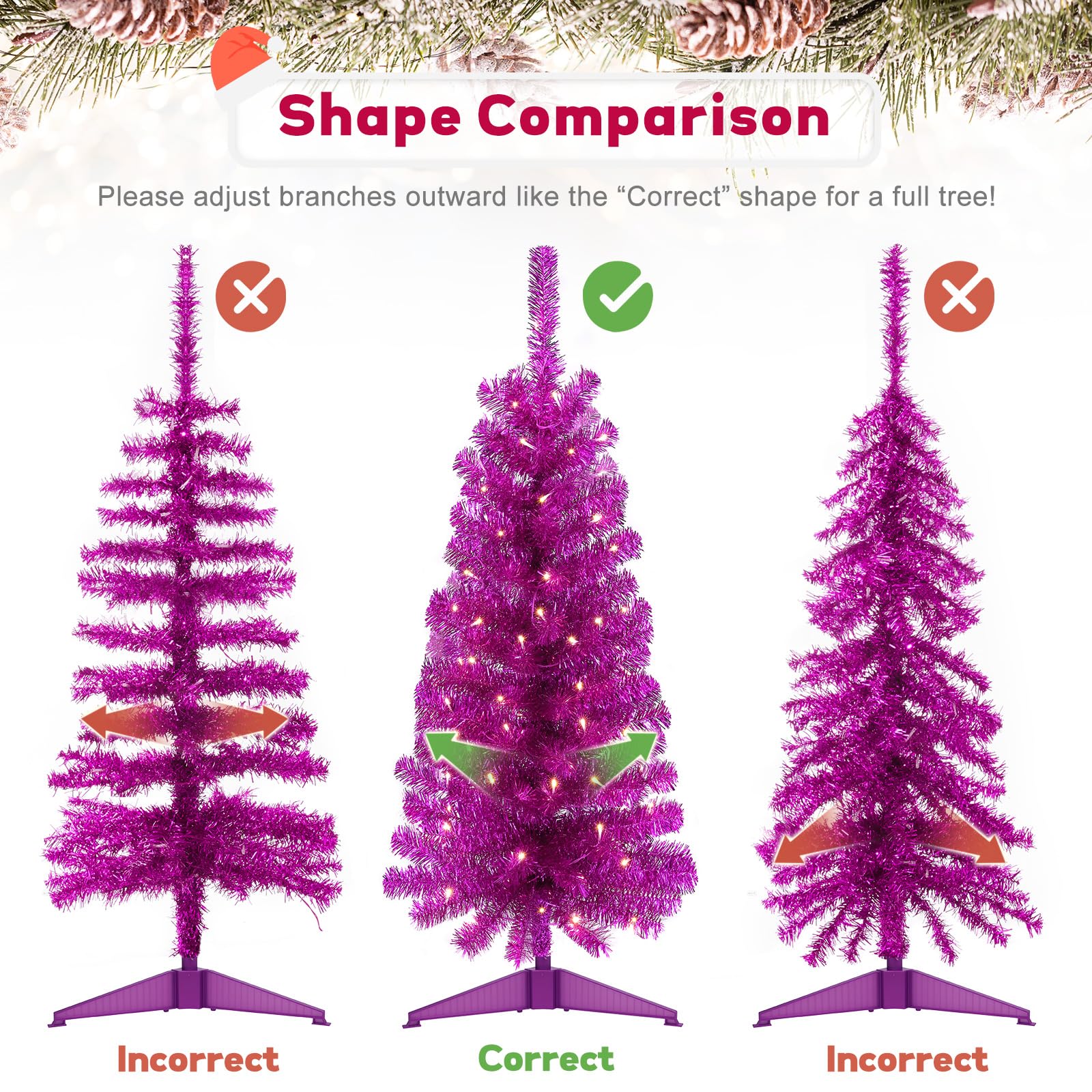 Decoway 4FT Slim Tinsel Pre-Lit Christmas Tree with Warm White LEDs-Homde