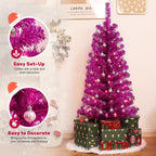 Decoway 4FT Slim Tinsel Pre-Lit Christmas Tree with Warm White LEDs-Homde
