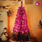 Decoway 4FT Slim Tinsel Pre-Lit Christmas Tree with Warm White LEDs-Homde