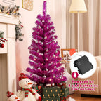 Decoway 4FT Slim Tinsel Pre-Lit Christmas Tree with Warm White LEDs-Homde
