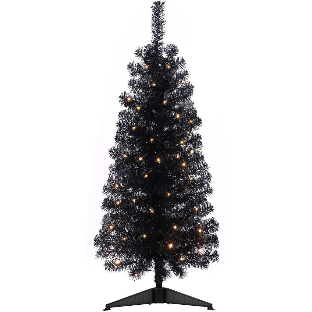 Decoway 4FT Slim Tinsel Pre-Lit Christmas Tree with Warm White LEDs-Homde