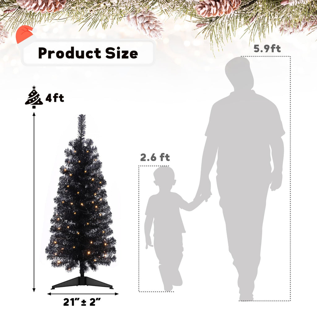 Decoway 4FT Slim Tinsel Pre-Lit Christmas Tree with Warm White LEDs-Homde