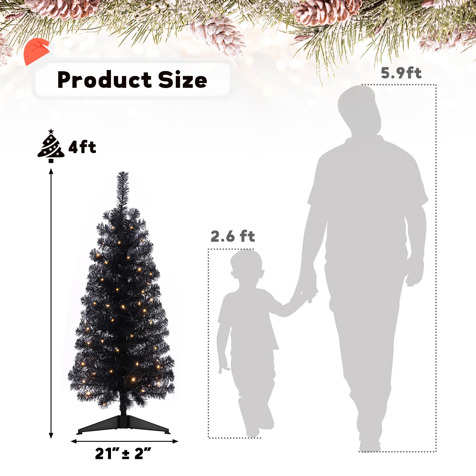 Decoway 4FT Slim Tinsel Pre-Lit Christmas Tree with Warm White LEDs-Homde