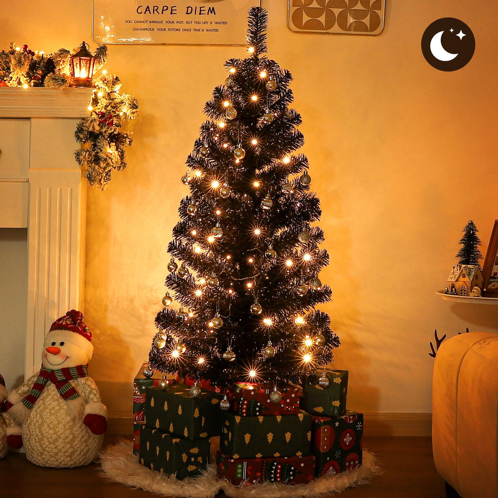 Decoway 4FT Slim Tinsel Pre-Lit Christmas Tree with Warm White LEDs-Homde