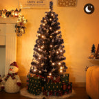 Decoway 4FT Slim Tinsel Pre-Lit Christmas Tree with Warm White LEDs-Homde