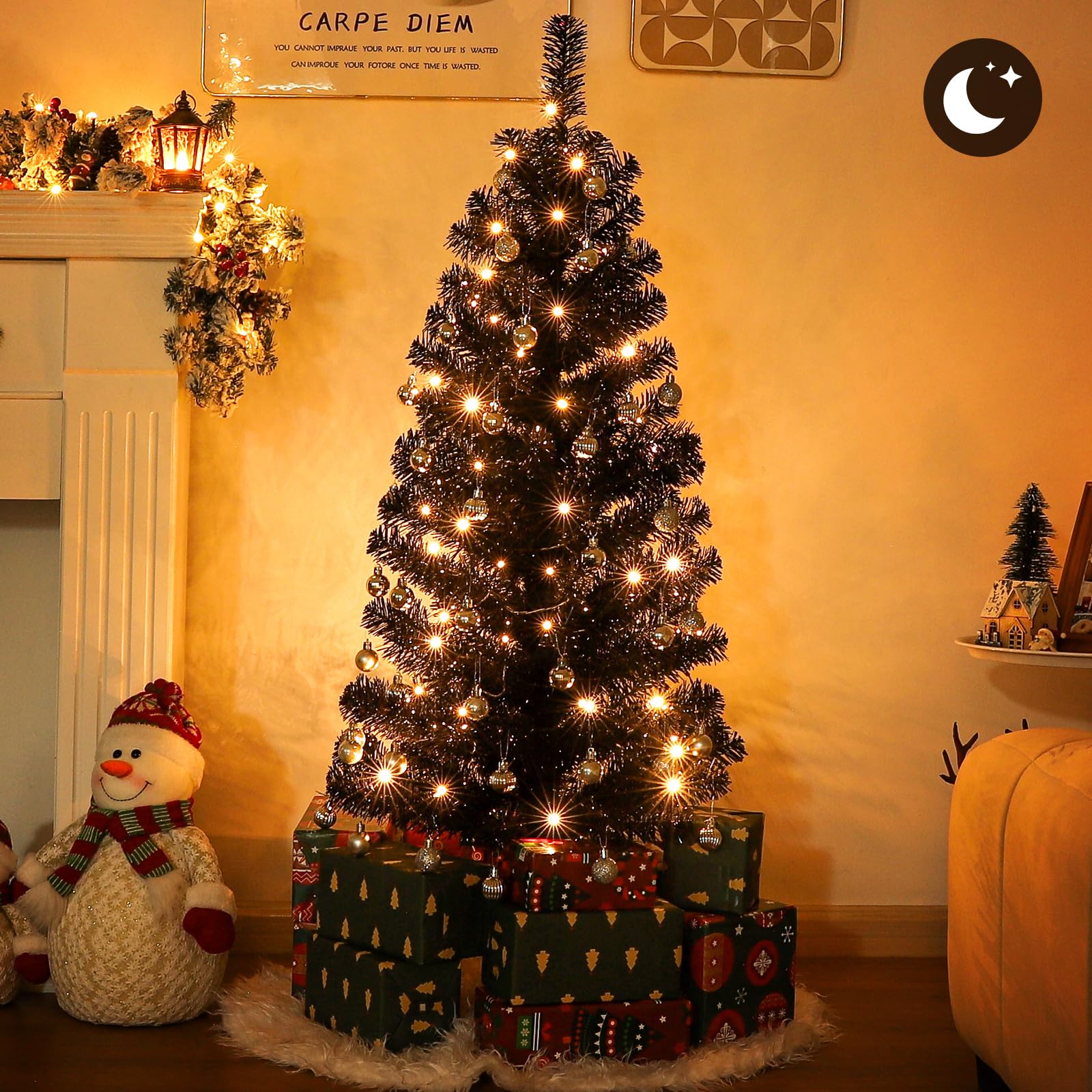 Decoway 4FT Slim Tinsel Pre-Lit Christmas Tree with Warm White LEDs-Homde