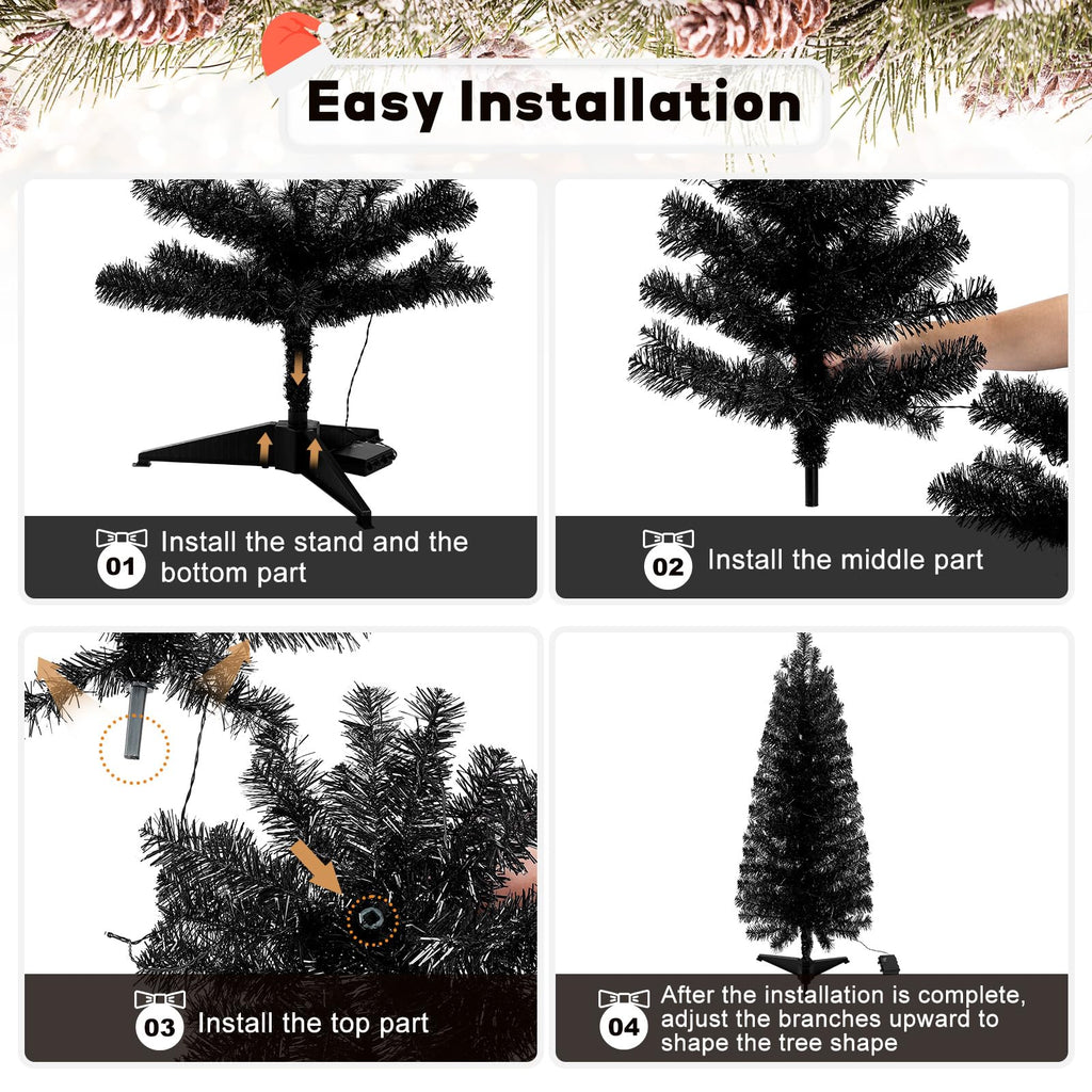 Decoway 4FT Slim Tinsel Pre-Lit Christmas Tree with Warm White LEDs-Homde