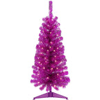 Decoway 4FT Slim Tinsel Pre-Lit Christmas Tree with Warm White LEDs-Homde