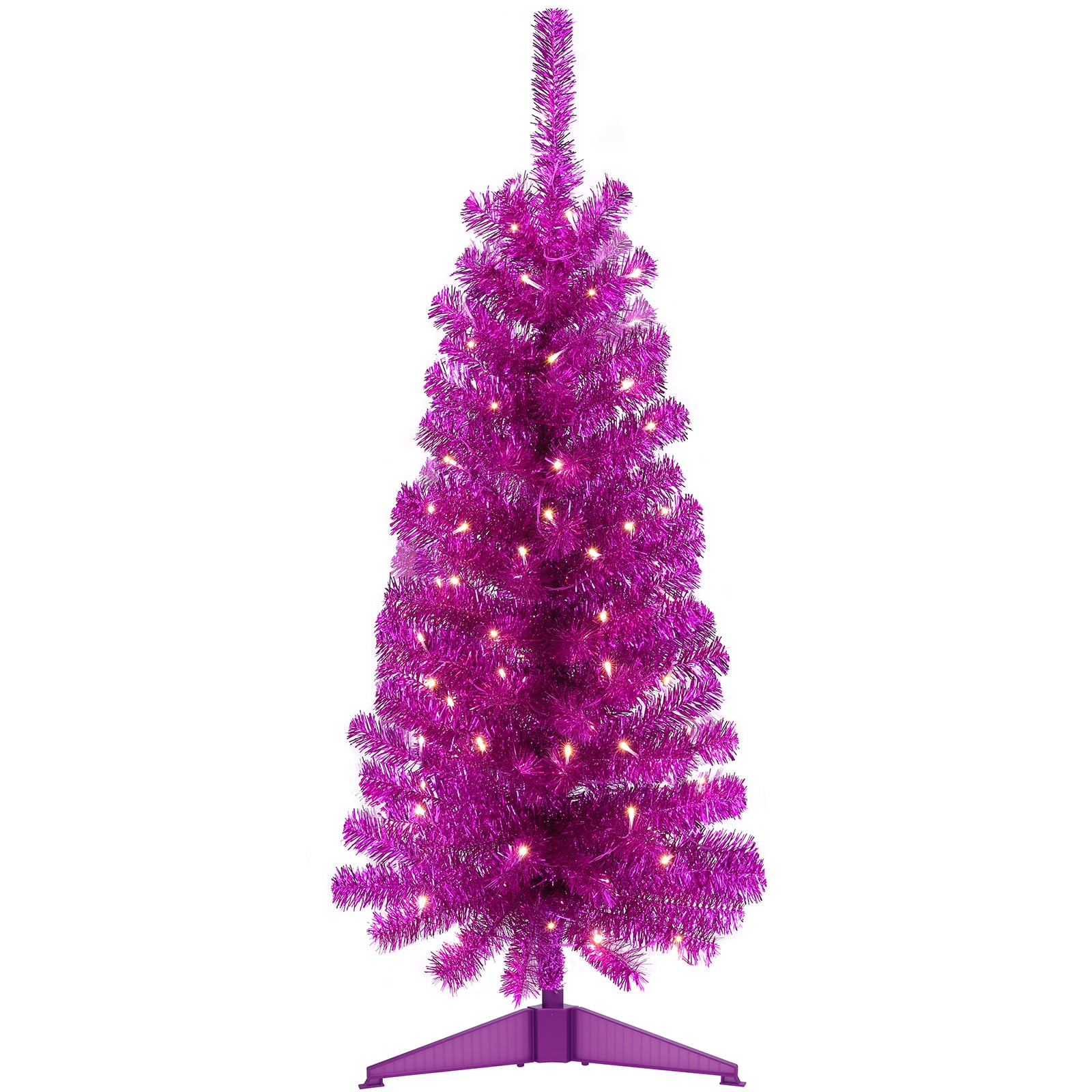 Decoway 4FT Slim Tinsel Pre-Lit Christmas Tree with Warm White LEDs-Homde