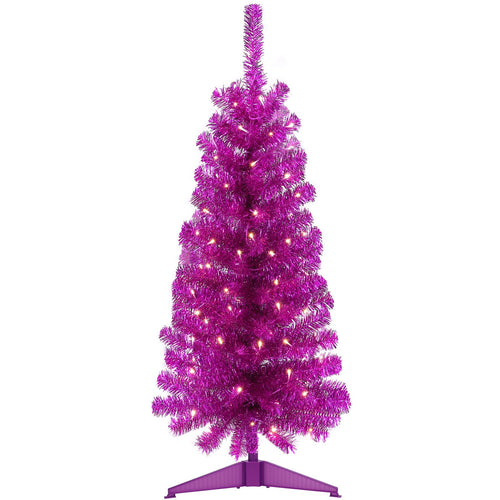 Decoway 4FT Slim Tinsel Pre-Lit Christmas Tree with Warm White LEDs-Homde