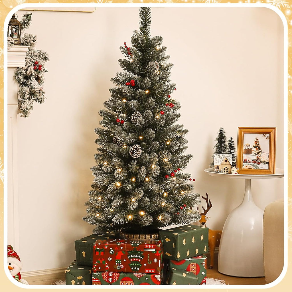 Decoway 4FT Pre-Lit Mini Christmas Tree with Gold Pot Base-Homde