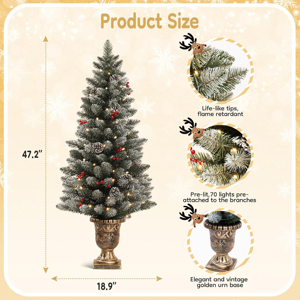 Decoway 4FT Pre-Lit Mini Christmas Tree with Gold Pot Base-Homde