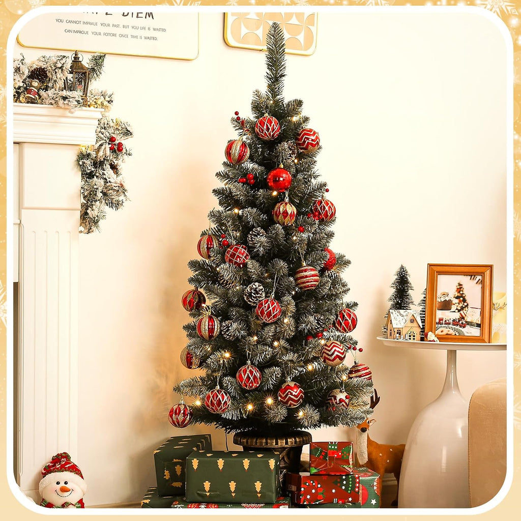 Decoway 4FT Pre-Lit Mini Christmas Tree with Gold Pot Base-Homde