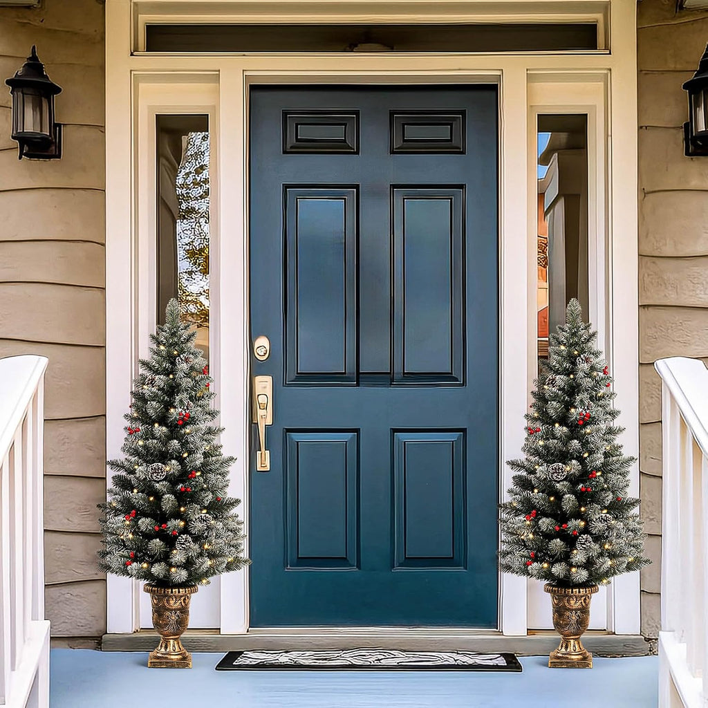 Decoway 4FT Pre-Lit Mini Christmas Tree with Gold Pot Base-Homde