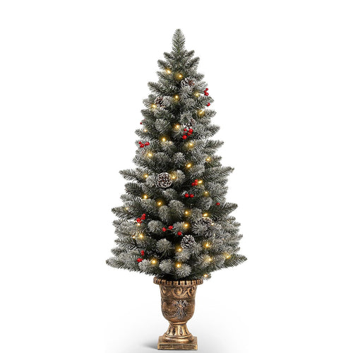 Decoway 4FT Pre-Lit Mini Christmas Tree with Gold Pot Base-Homde